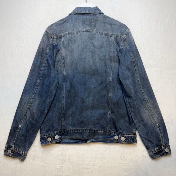 TRUE RELIGION Dylan Distressed Denim Trucker Jacket Flap Pockets Indigo Mens L - Picture 7 of 12